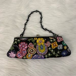 Max Mayer Beaded Sequined Embroidered Purse Clutch Evening Bag Y2K Satin Kidcore